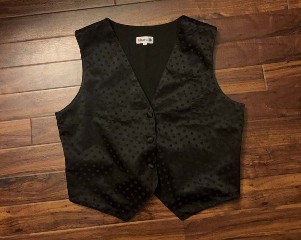 Khaisilk Men’s or Women’s Black Polka Dot Silk Vest Size L